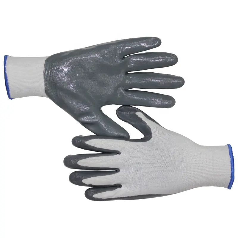 Gants de travail de sécurité industriels mécaniques anti-huile enduits de nitrile tricotés de nylon 13g personnalisés Guantes Luvas pour la construction CE 3121X