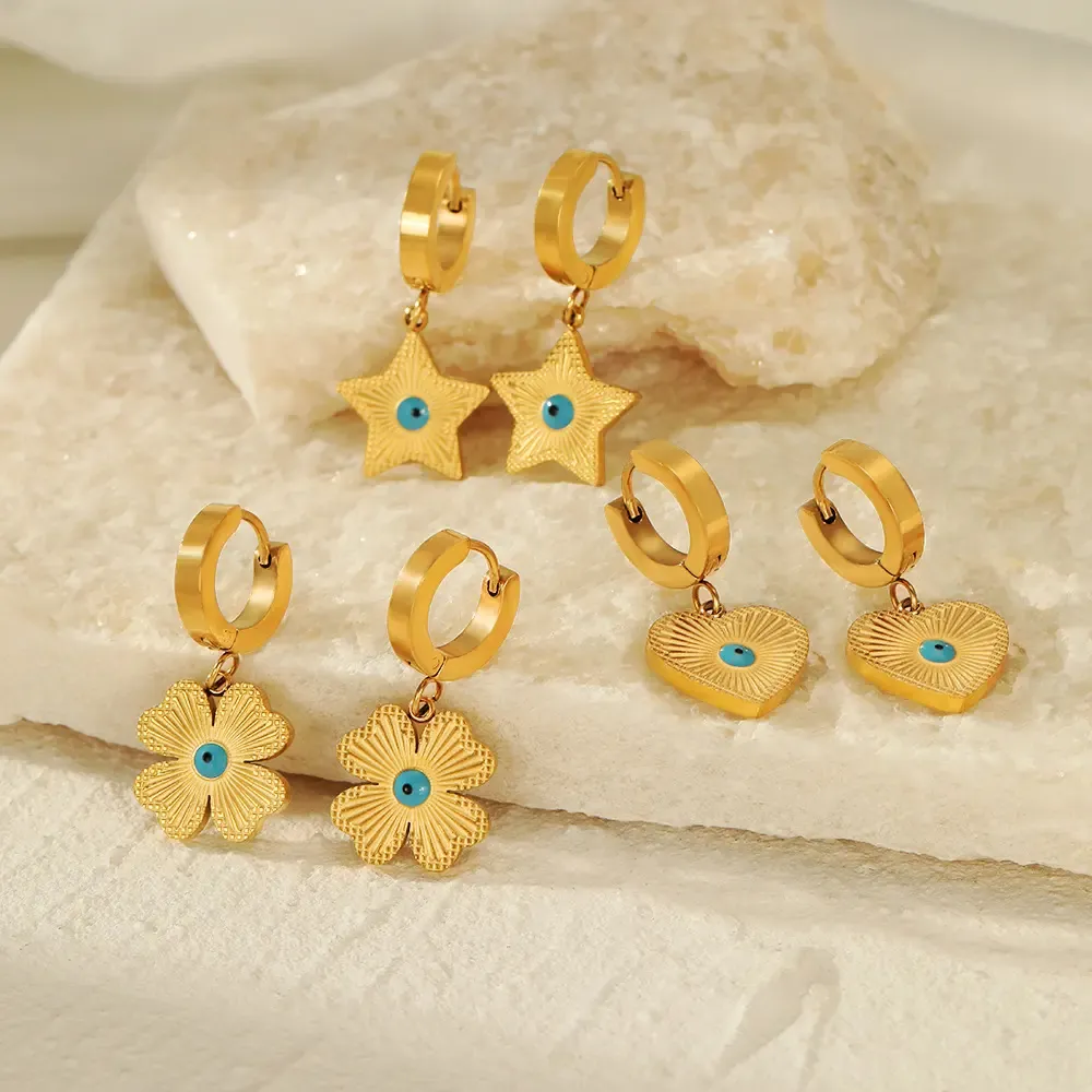 Orecchini di moda all'ingrosso alla rinfusa zirconi impermeabili in oro placcato 18K in acciaio inox fiore a forma di stella orecchini a goccia per le donne