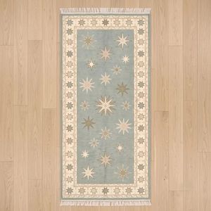 Tapis étoilé noué à la main, style bohème céleste, 100% laine, tapis de sol artisanal de qualité supérieure pour salon, chambre à coucher, salle à manger - Product Image 1