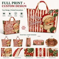 Sac fourre-tout de Noël personnalisé entièrement imprimé, imperméable et réutilisable, avec motif chaussette de Noël, idéal pour offrir en cadeau