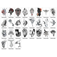 Beli Stiker Tato Sementara Kustom Hitam Setengah Lengan Motif Bunga Tato 3D Realistis Tahan Air untuk Wanita