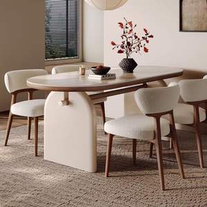 Cream Colored Oval Solid Wood Dining <b>Table</b> Set 4 Piece Nordic Style <b>Space</b> <b>Saving</b> Dining Room Furniture - Product Image 3