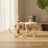 Tasses à thé en verre à double paroi et soucoupes, série Noël, écologiques, avec logo/autocollant décoratif ou motif uni, capacité 375 ml, vente en gros