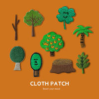 Nouvel autocollant en tissu brodé mignon de dessin animé, autocollant en tissu brodé DIY, patch en tissu brodé motif plante et arbre