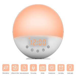 นาฬิกาตั้งโต๊ะอัจฉริยะสีขาวนาฬิกาปลุกพระอาทิตย์ขึ้นไฟพระอาทิตย์ตกตื่นขึ้นมาพร้อมวิทยุ FM แบบดิจิตอลตั้งโต๊ะไฟปลุก - Product Image 2