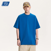 Camiseta de algodón de 300 g/m² de alto gramaje, cuello redondo americano, unisex, para verano, corte holgado, color liso, para parejas, capa base, suministro al por mayor