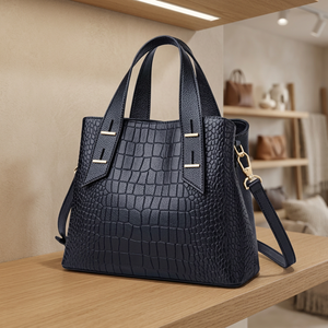 Sac à main en cuir véritable pour femme, en stock, noir, personnalisable, avec fermeture éclair, deux sangles, tendance, durable, grande capacité - Product Image 5