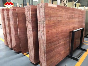 Giá bán buôn Rose Rosso Đỏ travertine phiến đá cẩm thạch gạch hiện đại màu đỏ gỗ dây leo cho trang trí nội thất sàn - Product Image 4