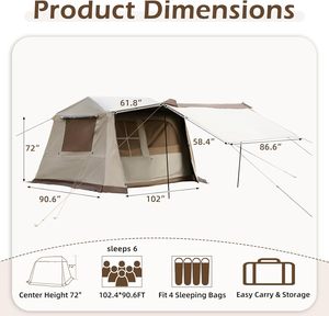 Tente de <span class=keywords><strong>camping</strong></span> instantanée 4 personnes 4 saisons en maille avec vestibule et bâche de protection, tente cabine occultante 150D UPF 12500, 137,7 pieds, coupe-vent 3000mm+ - Product Image 2