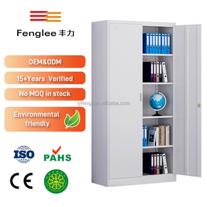 Armoire à outils en métal au design moderne avec porte battante verrouillable, étagères réglables en acier pour le bureau, l'école, la cuisine, la salle de sport, le rangement - Product Image 3