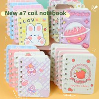 Cuaderno Espiral de Dibujos Animados A7, Bonito y de Alta Calidad, Mini Cuaderno Portátil para Estudiantes, Regalo de Papelería, Cuaderno para Chicas