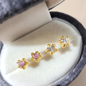 Fashion Flower Shape 18K Gold Plated Heart Cut Zircon Dainty Stud Earrings For Women Gift - Product Image 1