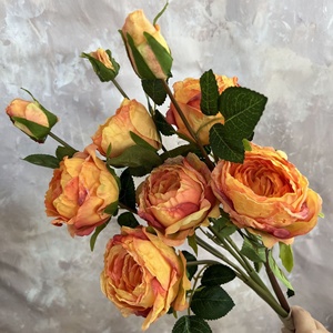 Fiori Artificiali a 9 Teste Colorati, Fornitura di Fabbrica, Decorazioni per Matrimoni, Rose Artificiali Realistiche per Centrotavola e Decorazioni Floreali - Product Image 1