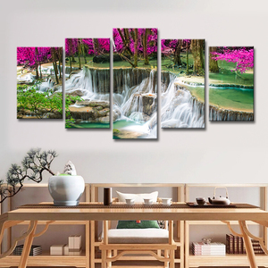 Peinture acrylique de scène <span class=keywords><strong>naturelle</strong></span>, 5 pièces, affiche imprimée en Hd, toile décorative, cascade murale, peinture de paysage, Art - Product Image 3