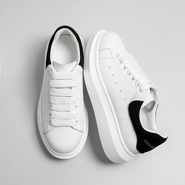 Extra Large Size New White Men's Summer Shoes Thick-soled Breathable Genuine Leather Lace-up Sports Casual Couple Sneakers