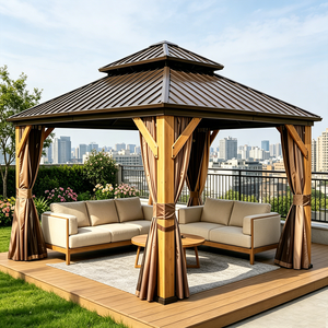 Gazebo en cèdre naturel avec structure en bois renforcée, toit rigide à double niveau et rideaux <span class=keywords><strong>pour</strong></span> les rassemblements en extérieur - Product Image 2