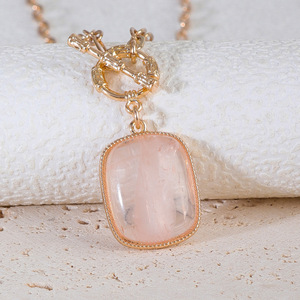 Collar Largo con Colgante de Cristal de Cuarzo Rosa Natural de Diseño Original con Cierre OT <span class=keywords><strong>para</strong></span> <span class=keywords><strong>Mujer</strong></span>, Joyería Bohemia <span class=keywords><strong>para</strong></span> Suéter 2026 - Product Image 3