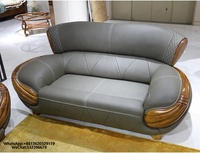 Canapé en cuir gris rembourré de luxe au design américain de haute qualité, ensemble de salon en bois massif brun avec fonction de détente