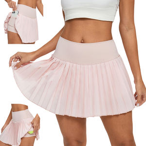 Pileli Yüksek Belli Yoga Spor Eteği - Badminton/Tenis İçin Tesettür Tasarım Yazlık Günlük Parlak Spandeks/Polyester Midi - Product Image 2