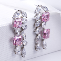 Damenohrring rosa Saphir 18K weißes Gold Asscher-Schnitt Lab-Großer Diamantenohrring
