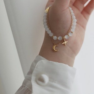 Nueva Pulsera de Acero Inoxidable con Dijes de Estrella y Luna de Piedra Natural Ojo de Gato Blanco para Mujer - Product Image 6