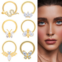 Vente en gros Bijoux de piercing corporel tendance en Titane ASTM F136, motifs Serpents, Abeilles, Chauves-souris, Papillons, Zircon, 16G, Boucles d'oreilles créoles, Anneaux de nez clicker
