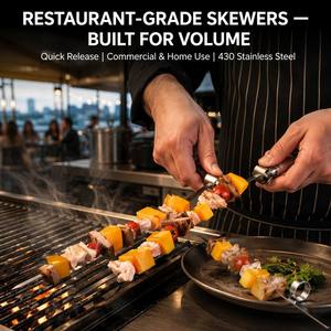 เหล็กเสียบ<span class=keywords><strong>ย่าง</strong></span>บาร์บีคิวสแตนเลส 430 พร้อมตัวเลื่อน 40 ซม. ใบมีดแบนหนา 1.8 มม. สำหรับ<span class=keywords><strong>ย่าง</strong></span>เนื้อสัตว์ ผัก อาหารทะเล ใช้ซ้ำได้ - Product Image 4