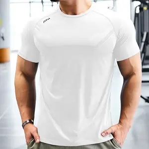 5A antibacterial ice thin technology fabric muscle fitness mens slim fit sport T shirts cool dry gym shirts