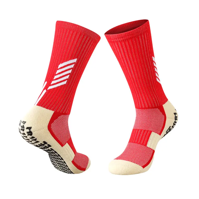 Hot selling mens outdoor wear resisting soft padded crew best red grip non-slip soccer football sports socks