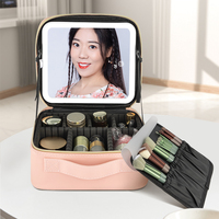 Sacs de toilette de voyage personnalisés, trousse de maquillage, maquillage avec miroir, logo personnalisé professionnel, vanity en cuir PU noir pour femmes avec LED