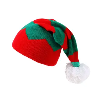 Topi santa rajut hangat musim dingin kustom untuk anak dewasa topi Natal kualitas tinggi dengan logo