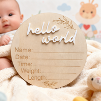 Plaque commémorative circulaire 3D en bois de 10 cm pour annonce de naissance, nom du nouveau-né, étapier les moments clés, souvenirs de bébé, photographie