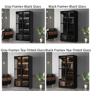 Armoire de rangement combinée grande capacité avec porte en verre trempé anti-poussière et éclairage LED à détecteur de mouvement <span class=keywords><strong>pour</strong></span> la maison et le bureau - Product Image 4