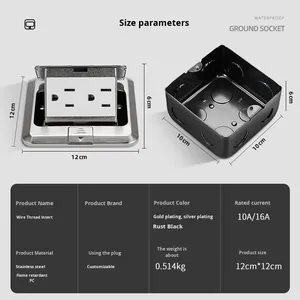Mặt đất cắm cung cấp điện, ổ cắm sàn, thép không gỉ sàn ổ cắm, pop-up ẩn phong cách Mỹ - Product Image 5