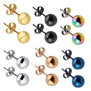 सरल डिजाइन वैक्यूम चढ़ाना स्टेनलेस स्टील मनका कान की बाली महिलाओं भेदी गहने टाइटेनियम दौर मटर गेंद कान स्टड - Product Image 6