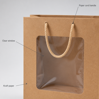 Sacs cadeaux pour petites entreprises, sacs en papier kraft personnalisés avec fenêtre transparente et poignées en papier torsadé pour boulangerie, aliments et cadeaux