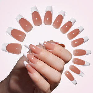 30 Piezas/Caja de <span class=keywords><strong>Uñas</strong></span> de Gel Postizas Autoadhesivas de Fábrica Estilo Francés, Puntas Cuadradas Tipo Ataúd de Cobertura Completa en Acrílico de Diseño - Product Image 4