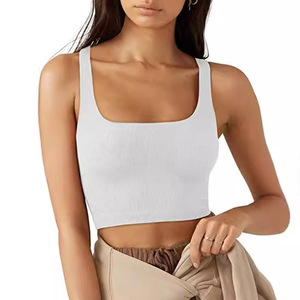 Women's Solid Color Short Front Knitted Fabric Anti-pilling Sexy <b>Small</b> Vest Tank Top - Product Image 2