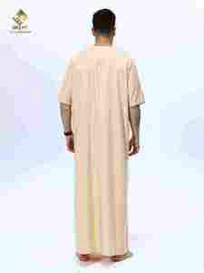 Al Haramain <b>Men's</b> Cotton <b>Thobe</b> Round Neck Short Sleeve Floor Length Modest Prayer Robe Solid Color Breathable Loose Fit - Product Image 1
