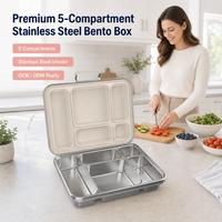 S005 Boîte à lunch mignonne à 5 compartiments en acier inoxydable 304, compatible micro-ondes, sans BPA, avec joint en silicone, pour préparation de repas de nouveau-né, usine OEM