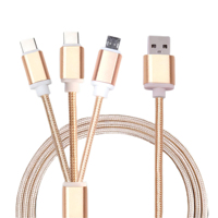 Câble USB tressé en nylon 3-en-1 à chargement rapide 1,2 m 2,1 A avec connecteurs Micro/8 broches/Type-C pour imprimantes et appareils mobiles, personnalisable avec logo