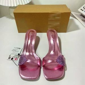 Nuovo 2025 stile francese estate tacco sottile punta quadrata strass cinturino perla di <span class=keywords><strong>mare</strong></span> fibbia blocco <span class=keywords><strong>sandali</strong></span> con tacco per donna - Product Image 3