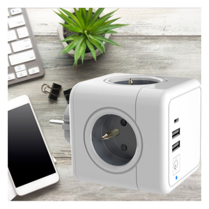 France Multifunctional Wall Plug 7-in-1 Power Cube Socket with <b>Switch</b> With 2 <b>USB</b> Ports 1 Type C - Product Image 4