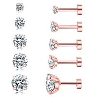 Boucles d'oreilles clous en zircone cubique transparente de 3-8 mm, hypoallergéniques, en acier inoxydable 316L, avec dos rond, pour piercing, vente en gros