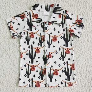 Camisetas para niños con estampado de estilo occidental, camisetas de manga corta con cuello vuelto y botones, ropa informal para primavera y verano - Product Image 3