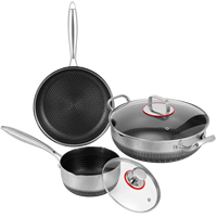 Batterie de cuisine antiadhésive en acier inoxydable de haute qualité, avec couvercle en verre, compatible avec la cuisinière