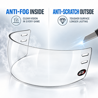 Visière transparente pour casque de hockey sur glace, anti-buée, anti-rayures, protection faciale en PC haute résistance aux chocs