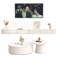 Meuble TV moderne et minimaliste flottant en bois massif Table basse murale en dalle de roche pour petit salon Vases en céramique et porcelaine