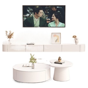 Meuble TV moderne et minimaliste flottant en bois massif Table basse murale en dalle de roche pour petit salon Vases en céramique et porcelaine - Product Image 5