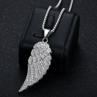 Colliers Pendentifs Ailes d'Ange en Acier Inoxydable 316L Incrustés de Zircon, Bijoux Hip Hop Étanche pour Hommes, Vente en Gros